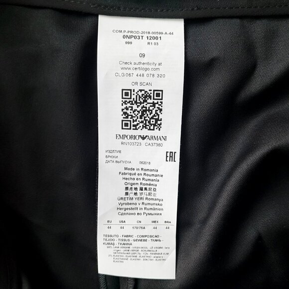 NWT Emporio Armani Black Virgin Wool Pleated Front Straight Leg Trouser Pants - Picture 14 of 14